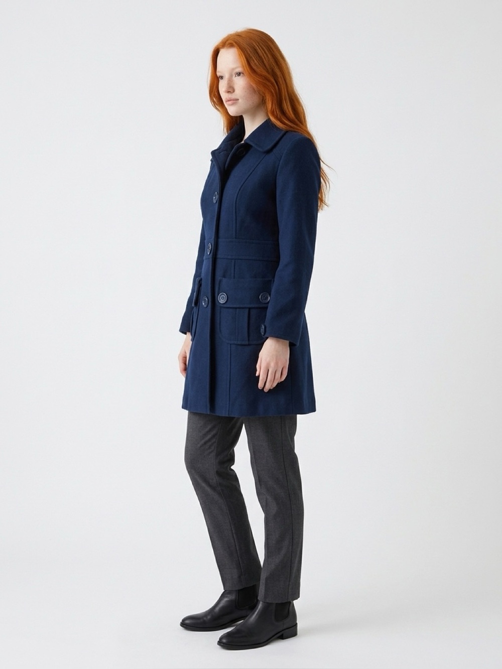 Tulle Anthropologie Navy Blue Wool Blend Collared Lined Over Coat Size S